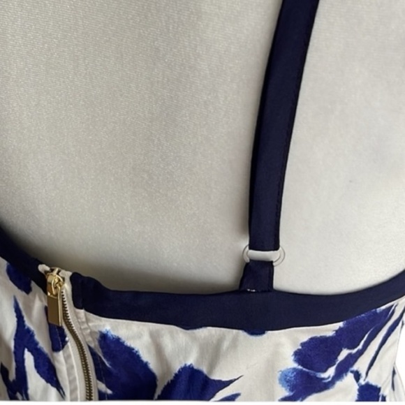 NWOT Allen B Schwartz Bustier Corset Retro Floral Spring Tea Dress Blue Large - Picture 5 of 12